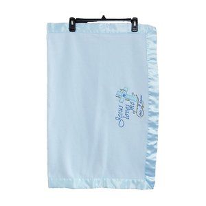 Izzy Blue Baby Blanket Embroidered Jesus Loves Me Satin Border Polyester